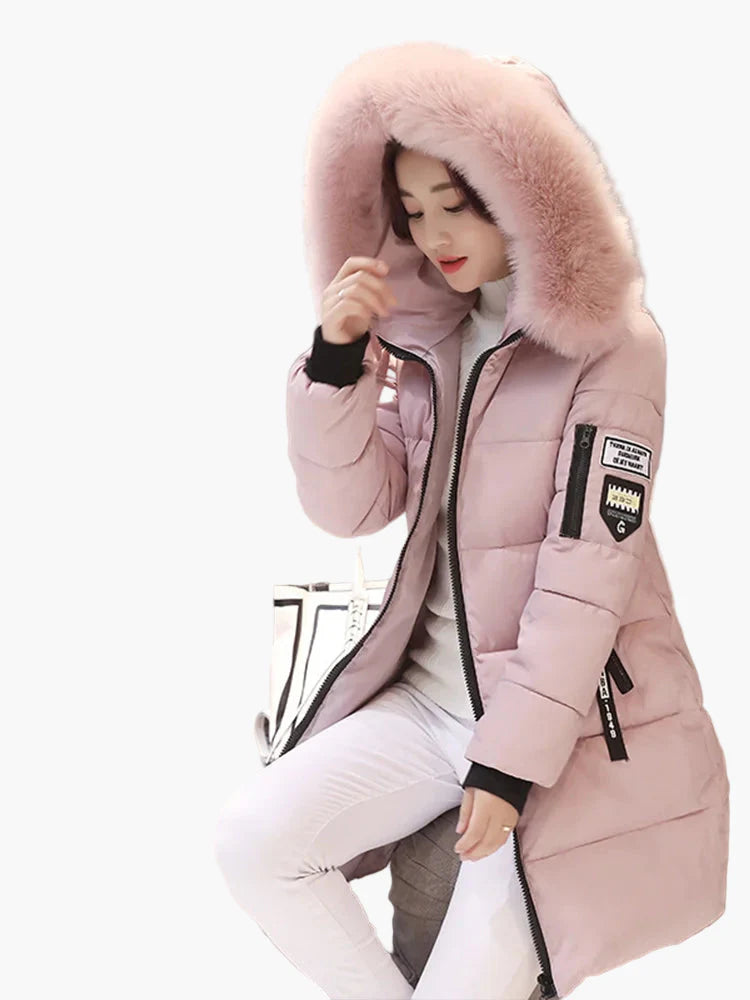 Long hooded puffer coat for women, warm and trendy urban style