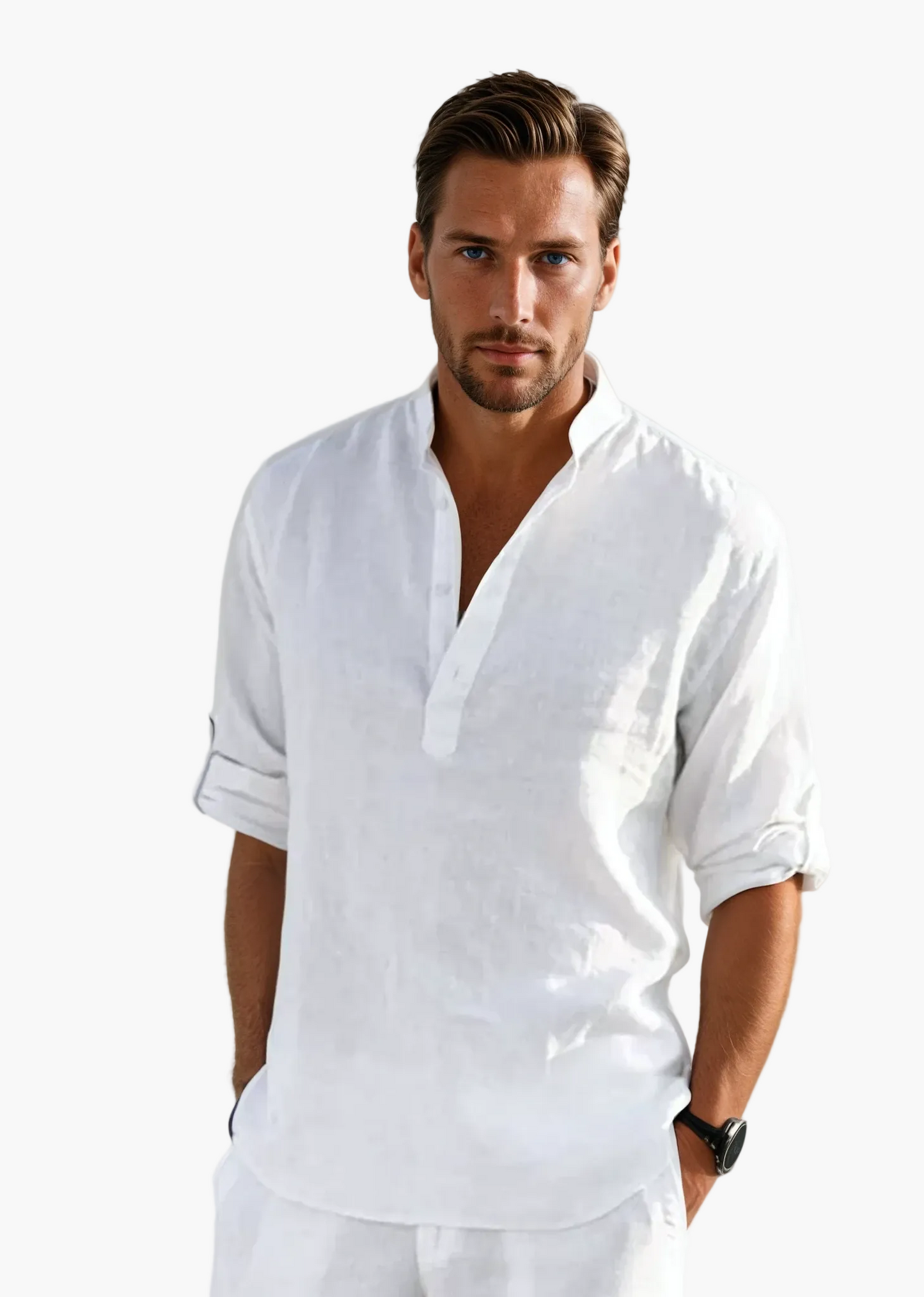 Camicia Uomo Stile Informale Elegante Collo Tunisino Estate