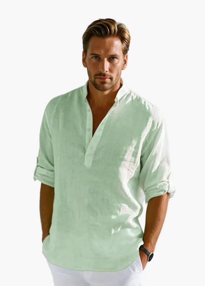 Camicia Uomo Stile Informale Elegante Collo Tunisino Estate