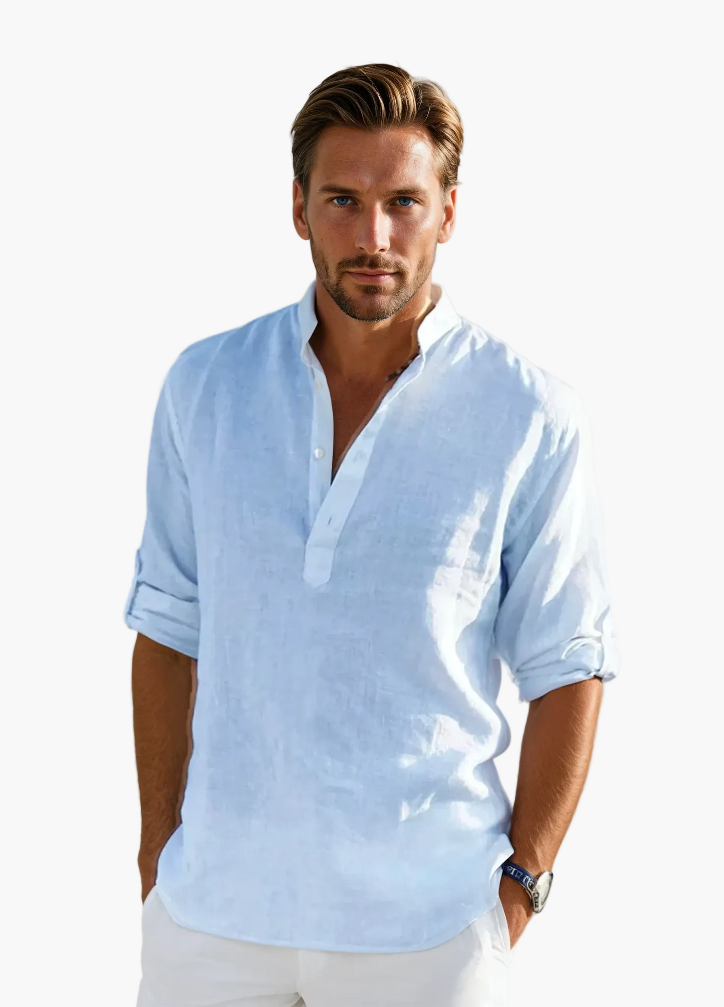 Camicia Uomo Stile Informale Elegante Collo Tunisino Estate