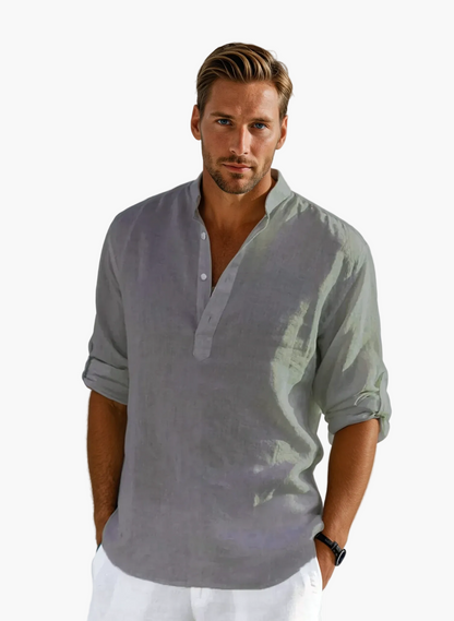 Camicia Uomo Stile Informale Elegante Collo Tunisino Estate