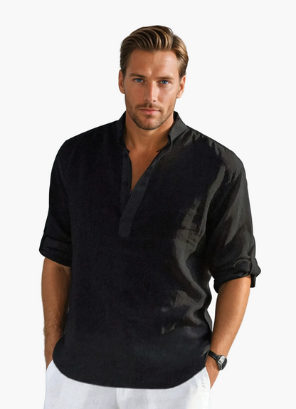 Camicia Uomo Stile Informale Elegante Collo Tunisino Estate
