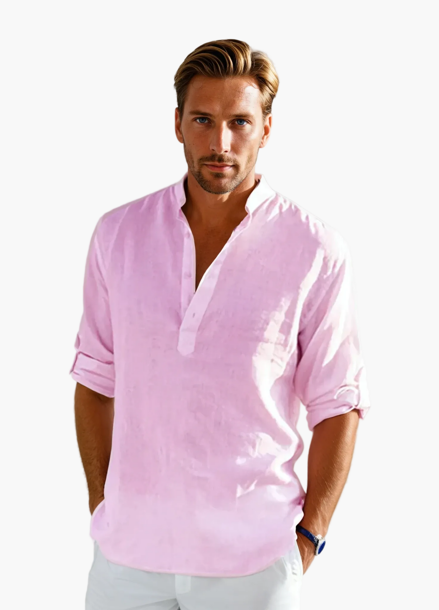 Camicia Uomo Stile Informale Elegante Collo Tunisino Estate
