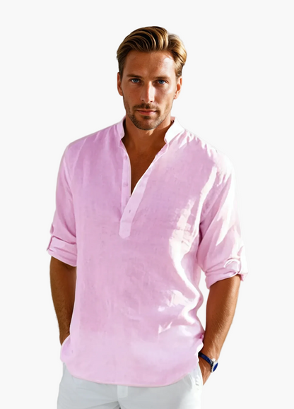 Camicia Uomo Stile Informale Elegante Collo Tunisino Estate