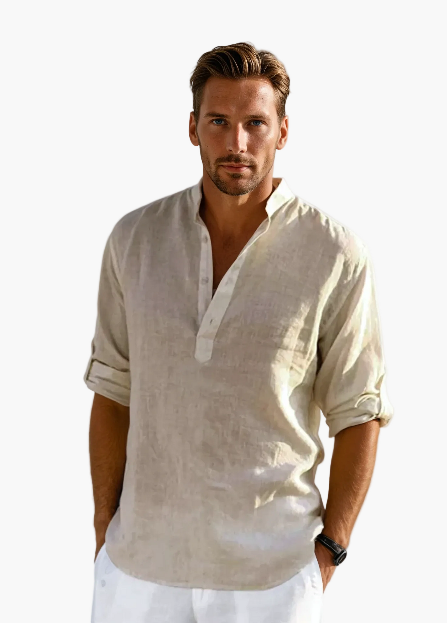 Camicia Uomo Stile Informale Elegante Collo Tunisino Estate