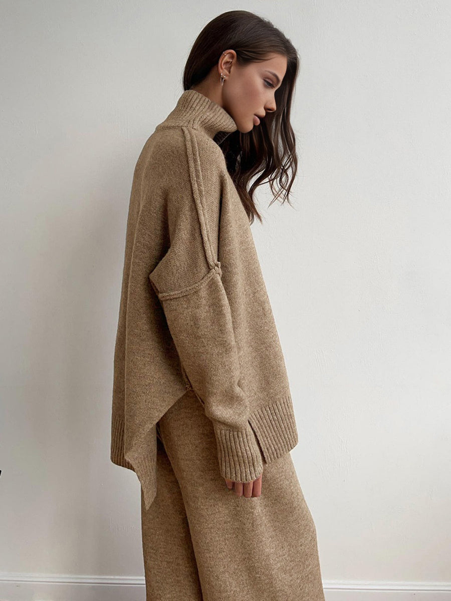 Women's Comfortable Loose Turtleneck Sweater and Wide-Leg Trousers Set