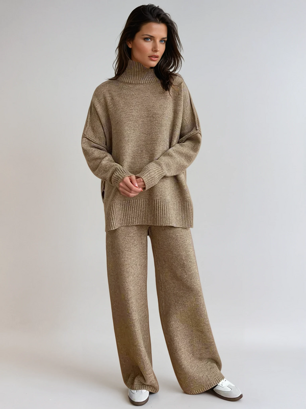Bequemes Damen-Set aus lockerem Rollkragenpullover und weiter Hose