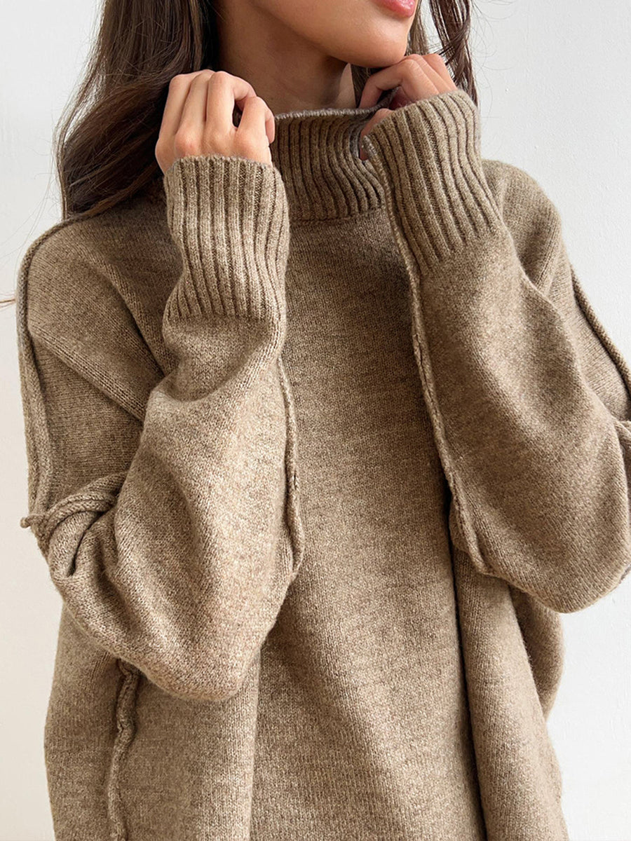 Women's Comfortable Loose Turtleneck Sweater and Wide-Leg Trousers Set