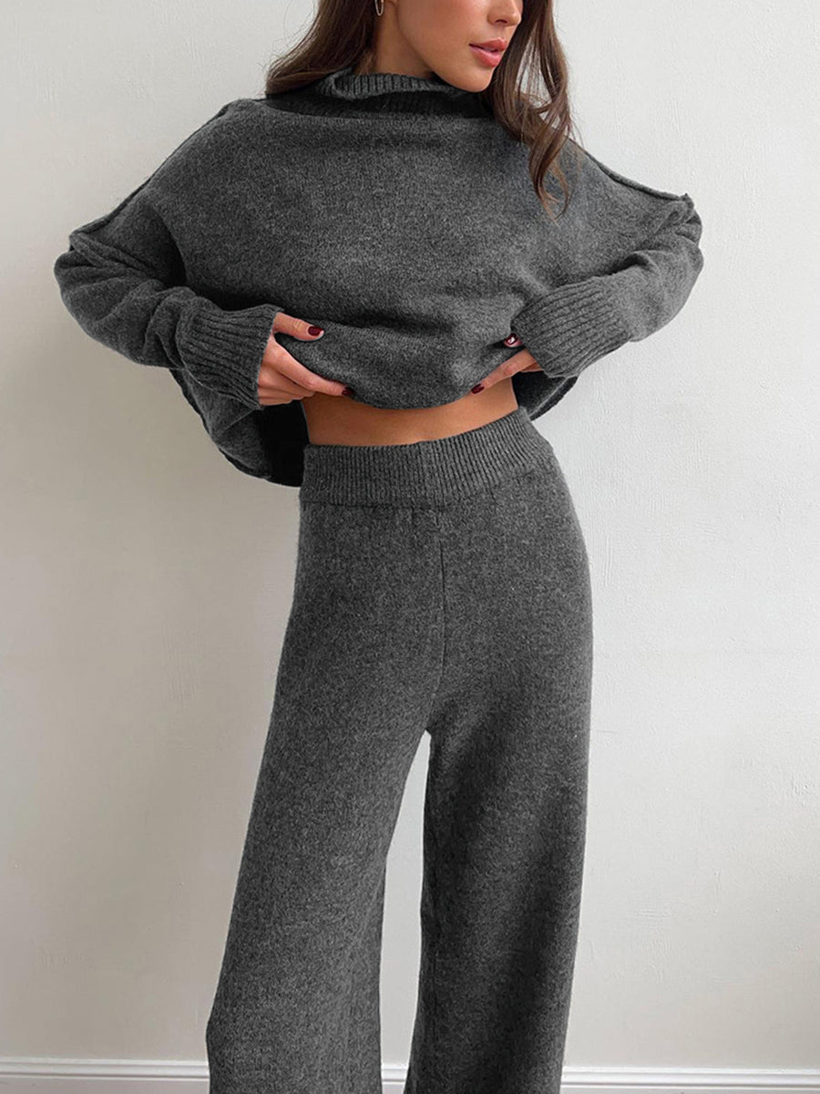 Women's Comfortable Loose Turtleneck Sweater and Wide-Leg Trousers Set