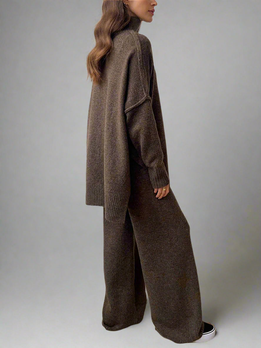 Women's Comfortable Loose Turtleneck Sweater and Wide-Leg Trousers Set