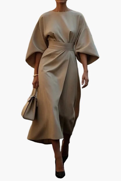 Robe Femme Élégante Midi à Manches Chauve-Souris – Style Sophistiqué pour Cérémonies et Bureau
