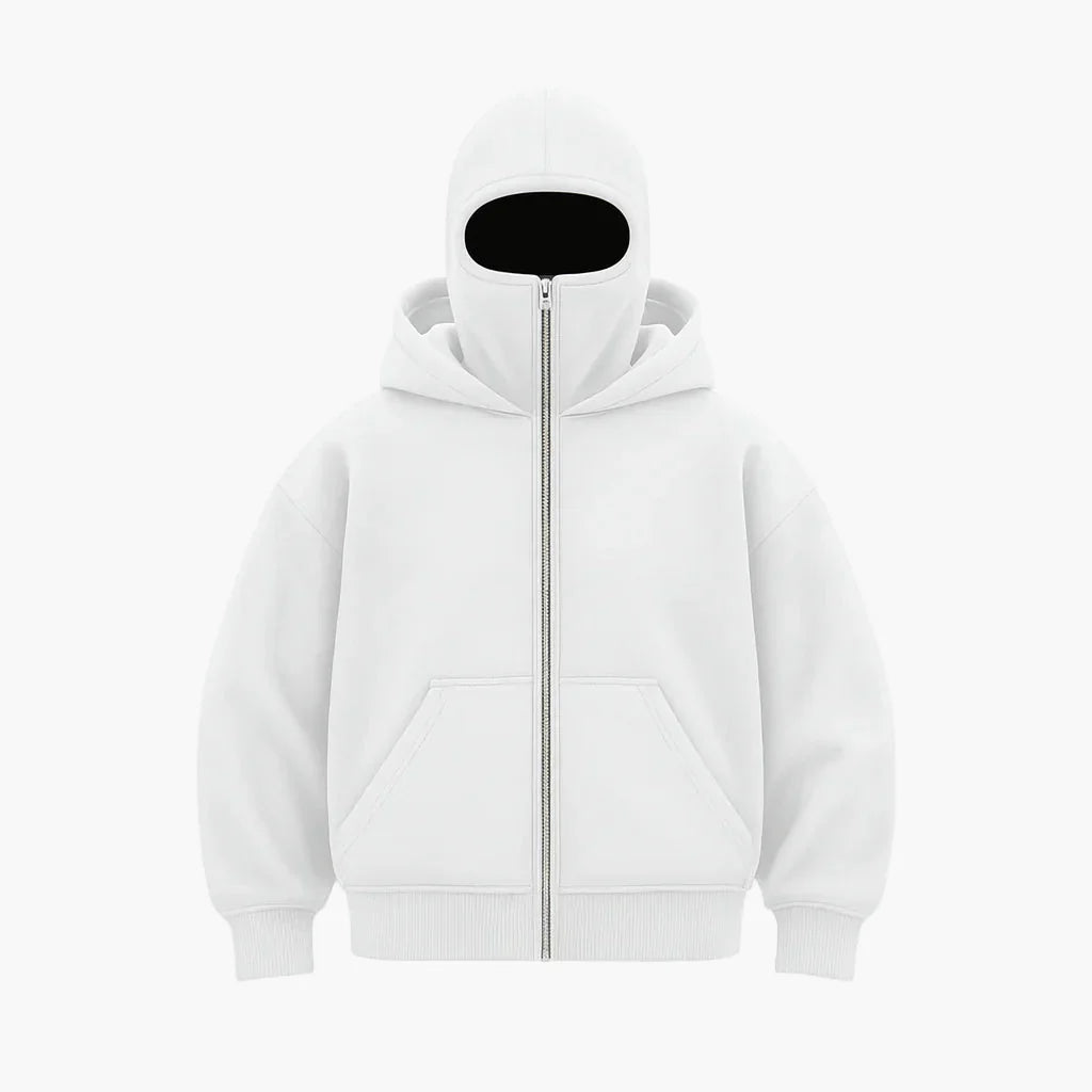 Hoodie zippé style balaclava pour homme – Urbain, minimaliste, idéal pour l’hiver