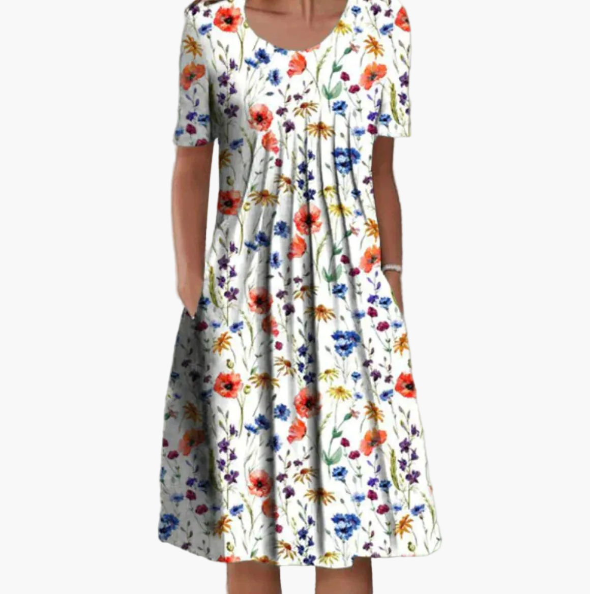 Robe d'été femme coupe midi à imprimé floral, style décontracté et élégant pour occasions estivales