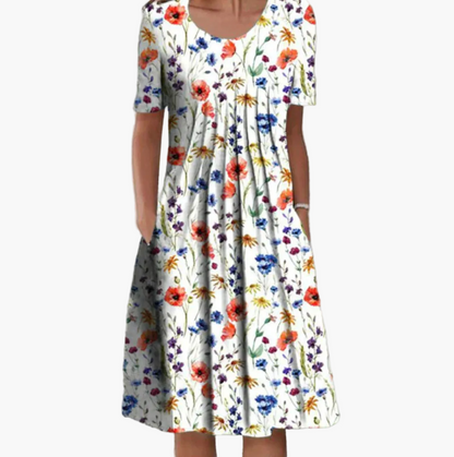 Robe d'été femme coupe midi à imprimé floral, style décontracté et élégant pour occasions estivales