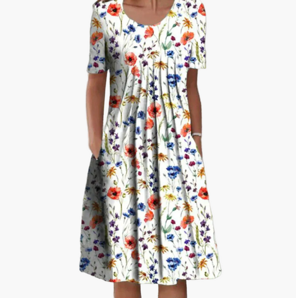 Robe d'été femme coupe midi à imprimé floral, style décontracté et élégant pour occasions estivales