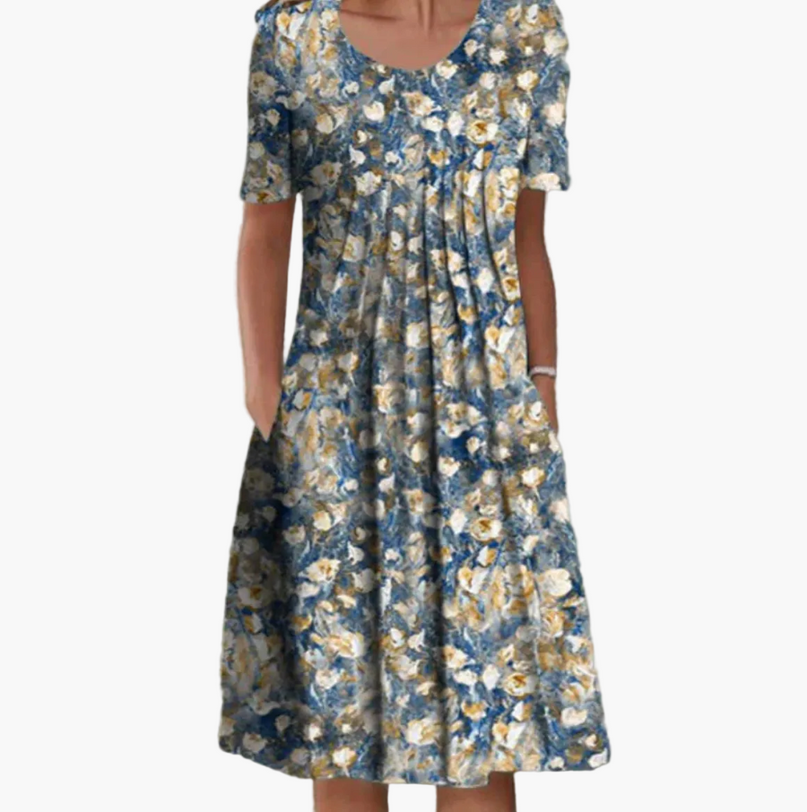 Robe d'été femme coupe midi à imprimé floral, style décontracté et élégant pour occasions estivales