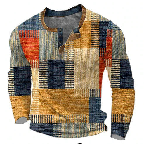Maglione Henley Uomo Stile Patchwork Moderno per Autunno e Inverno