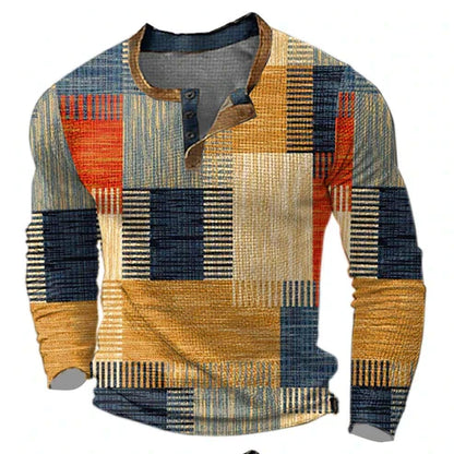 Maglione Henley Uomo Stile Patchwork Moderno per Autunno e Inverno