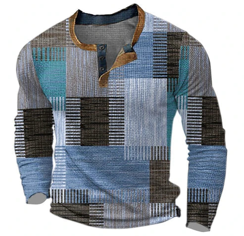 Maglione Henley Uomo Stile Patchwork Moderno per Autunno e Inverno