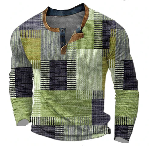 Maglione Henley Uomo Stile Patchwork Moderno per Autunno e Inverno