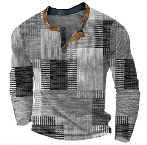 Maglione Henley Uomo Stile Patchwork Moderno per Autunno e Inverno
