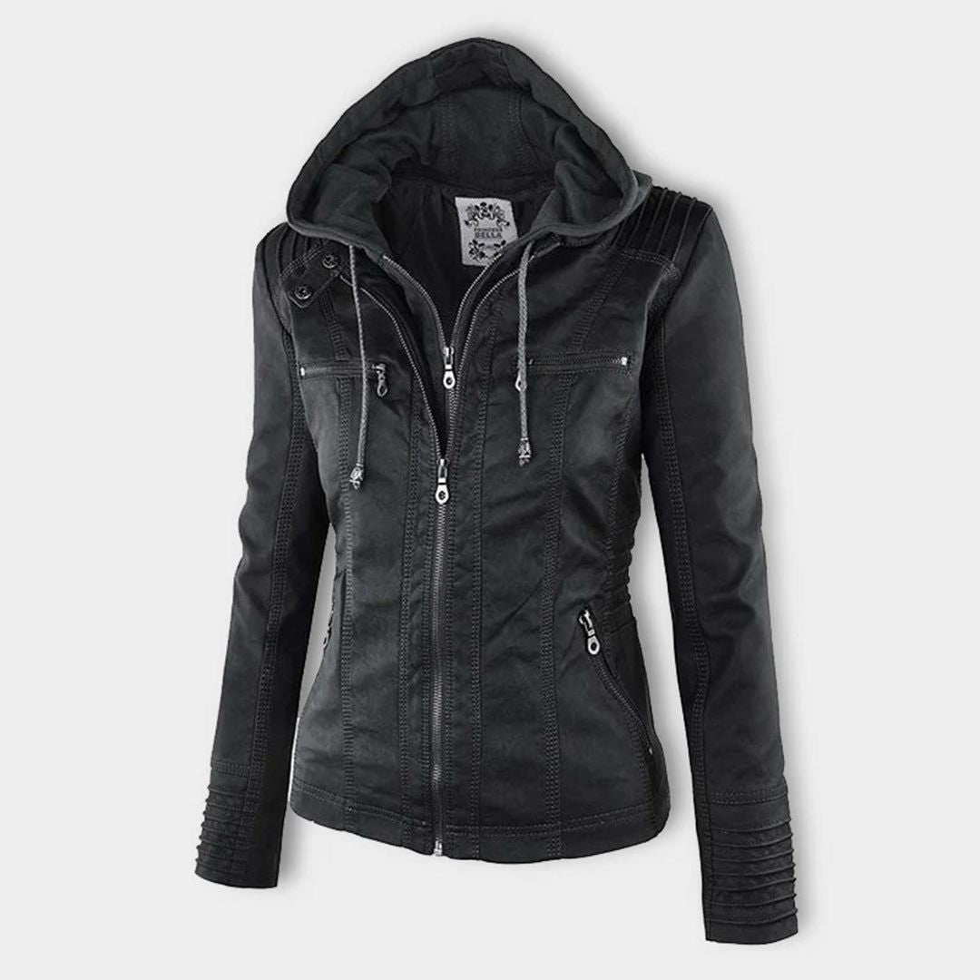 Chaqueta de entretiempo con capucha para mujer estilo motera urbana elegante