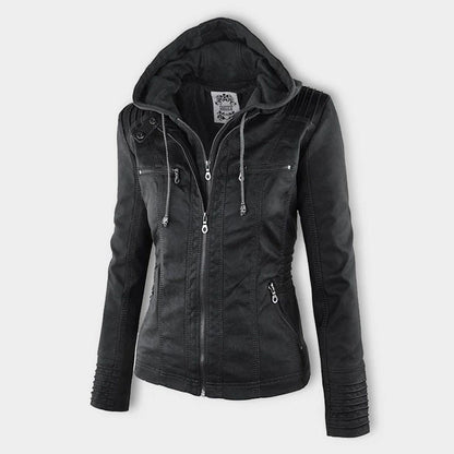 Chaqueta de entretiempo con capucha para mujer estilo motera urbana elegante