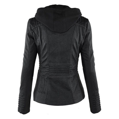 Chaqueta de entretiempo con capucha para mujer estilo motera urbana elegante