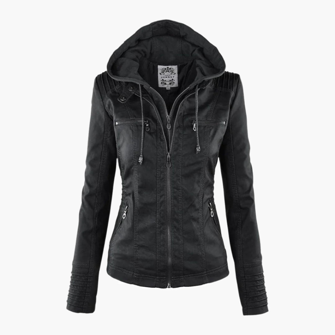 Chaqueta de entretiempo con capucha para mujer estilo motera urbana elegante
