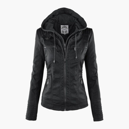 Chaqueta de entretiempo con capucha para mujer estilo motera urbana elegante