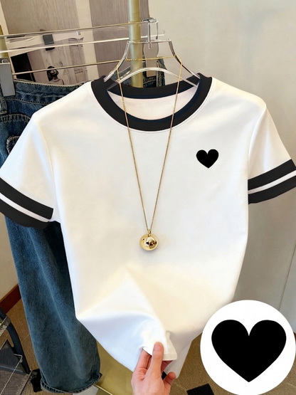 T-shirt décontracté pour femme avec cœur imprimé style sport chic