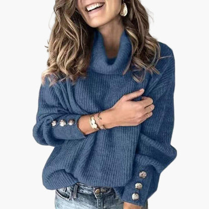 Dam polotröja med dekorativa knappar, chic för avslappnad eller elegant look