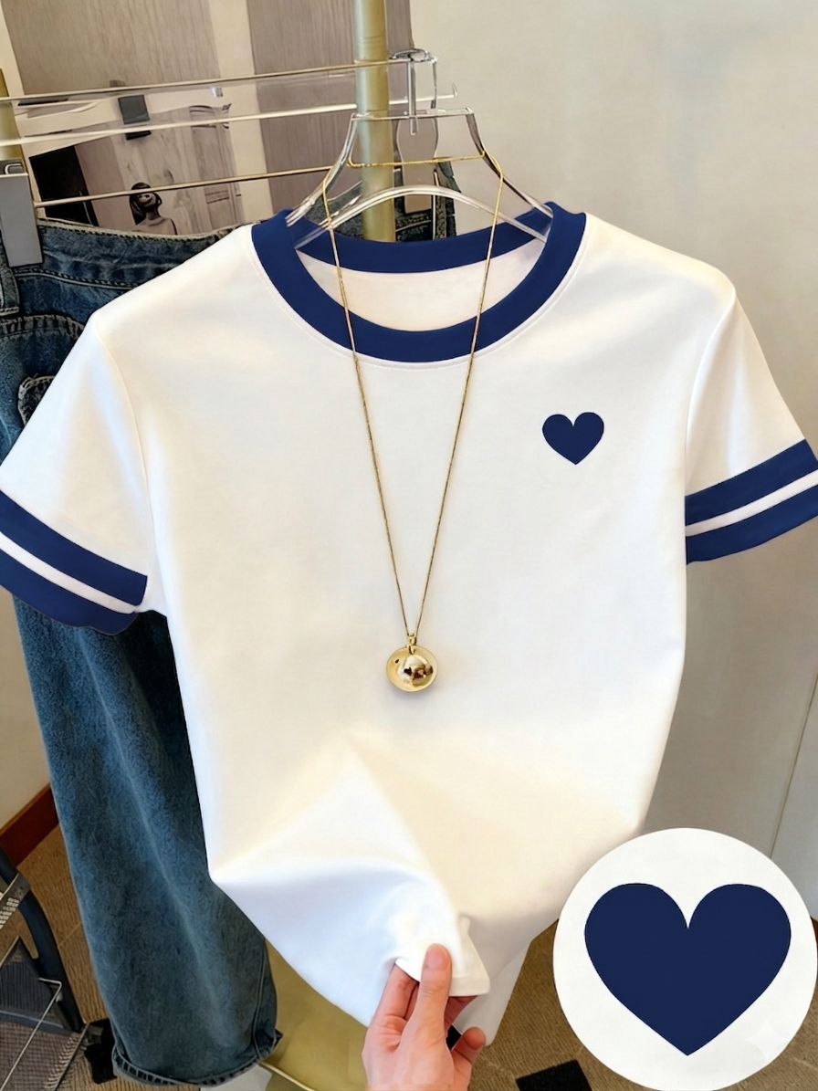 T-shirt décontracté pour femme avec cœur imprimé style sport chic