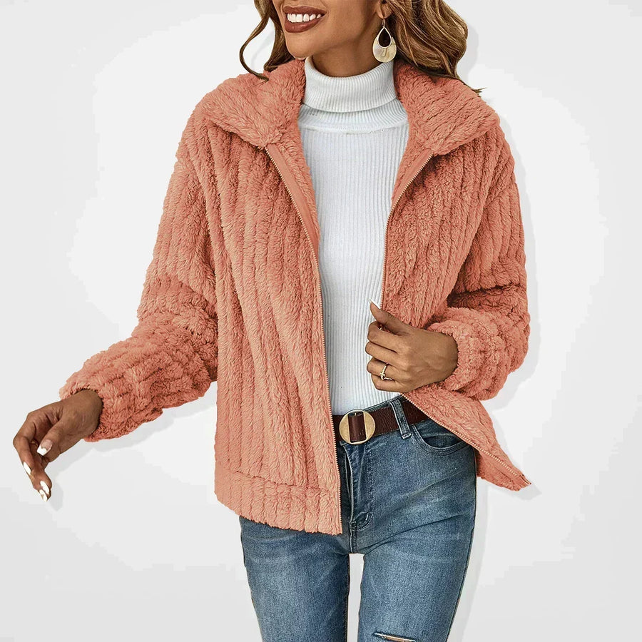 Chaqueta polar suave para mujer con cremallera y cuello alto