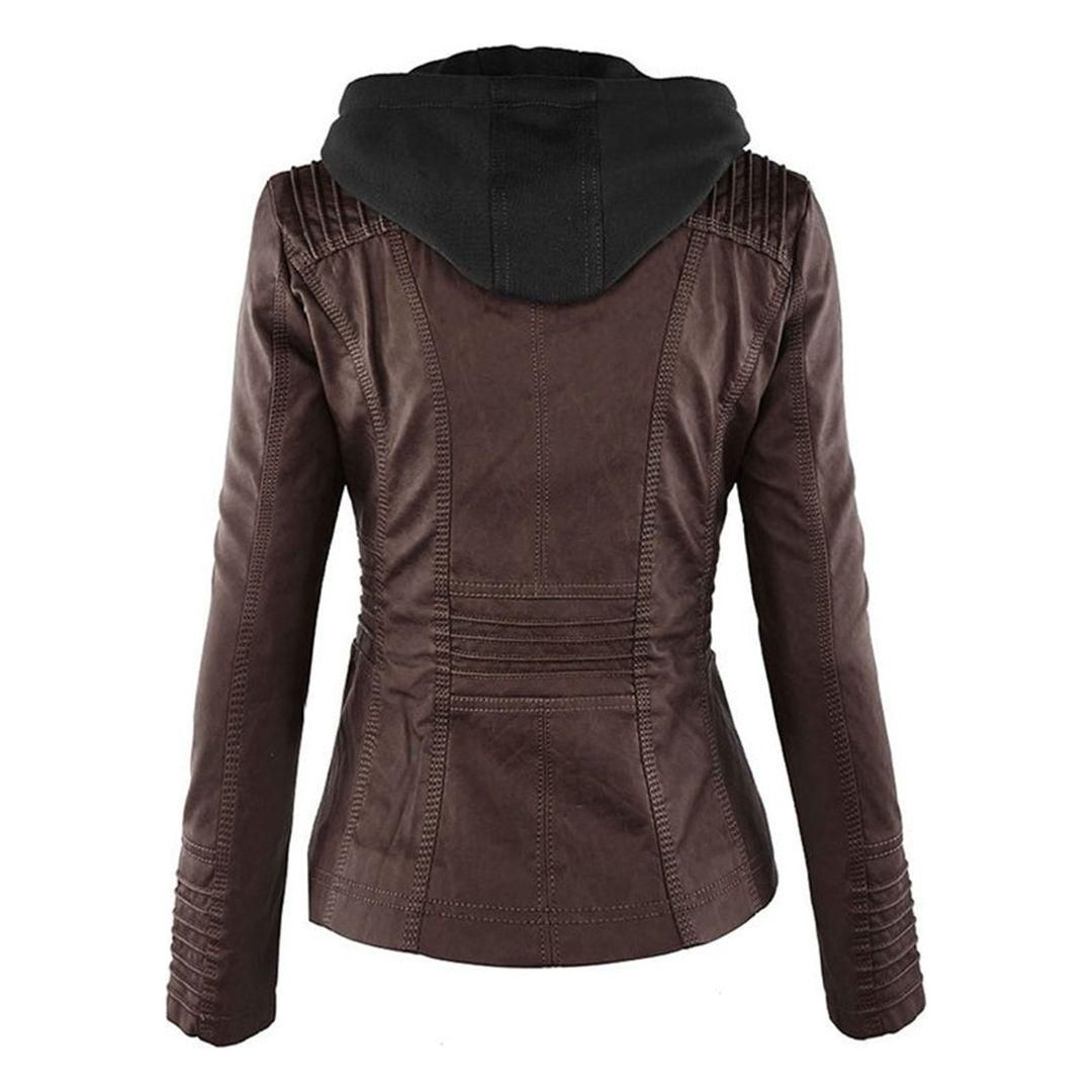 Chaqueta de entretiempo con capucha para mujer estilo motera urbana elegante
