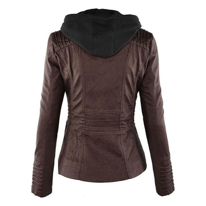 Chaqueta de entretiempo con capucha para mujer estilo motera urbana elegante