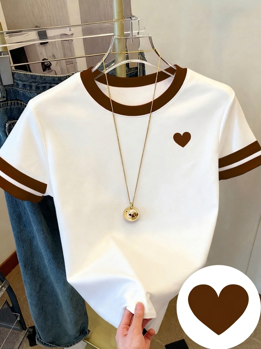 T-shirt décontracté pour femme avec cœur imprimé style sport chic