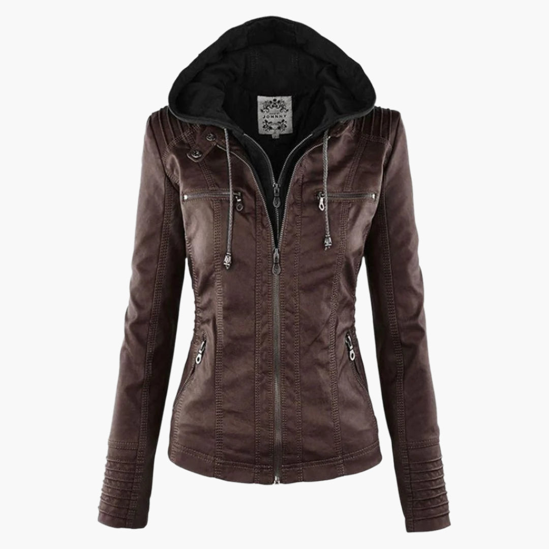 Chaqueta de entretiempo con capucha para mujer estilo motera urbana elegante