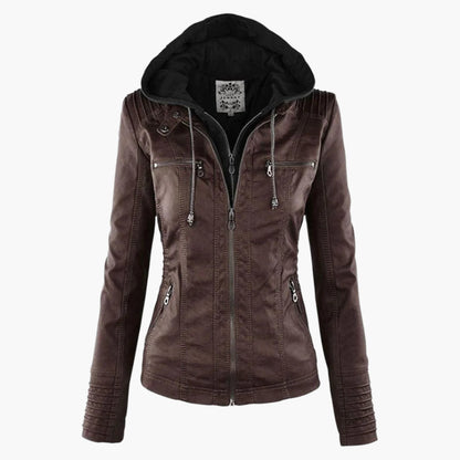 Chaqueta de entretiempo con capucha para mujer estilo motera urbana elegante