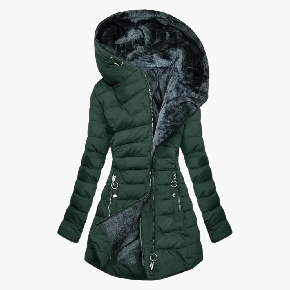 Manteau d'Hiver Élégant Femme Style Long avec Capuche Doublée Chaude