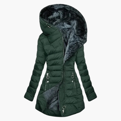 Manteau d'Hiver Élégant Femme Style Long avec Capuche Doublée Chaude