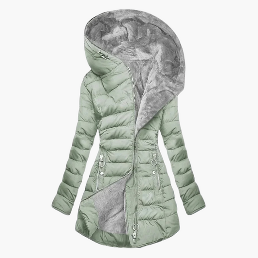 Manteau d'Hiver Élégant Femme Style Long avec Capuche Doublée Chaude