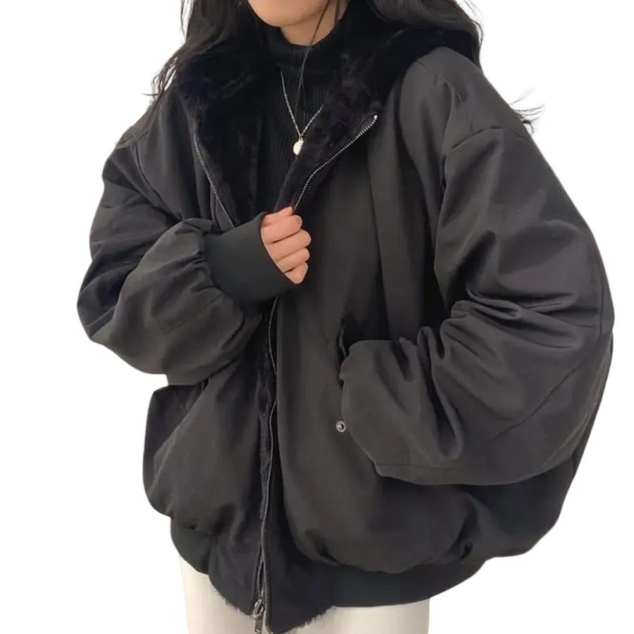 Blouson Bomber Réversible Femme Doublure Peluche Coupe Ample