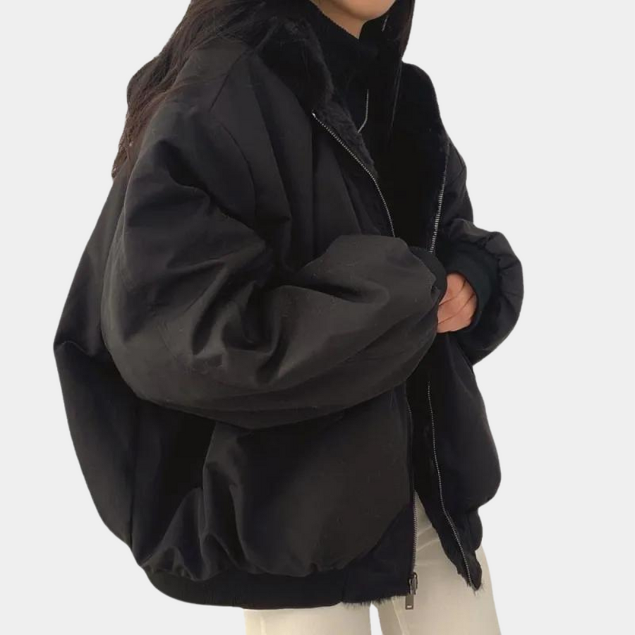 Blouson Bomber Réversible Femme Doublure Peluche Coupe Ample