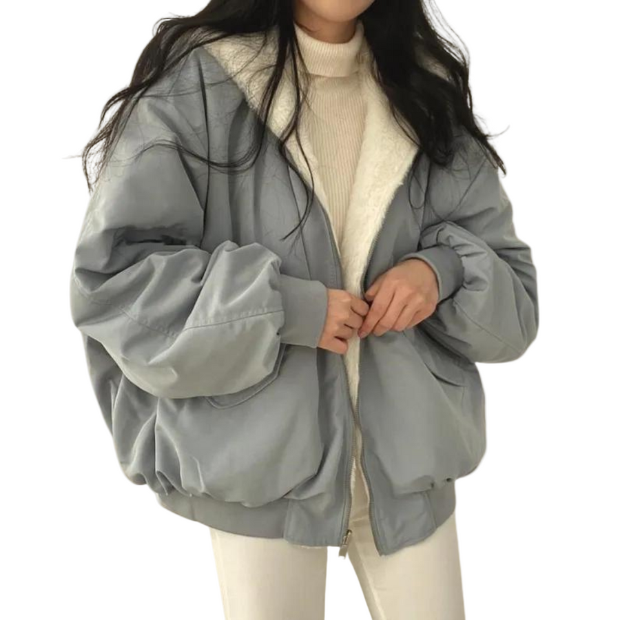 Blouson Bomber Réversible Femme Doublure Peluche Coupe Ample
