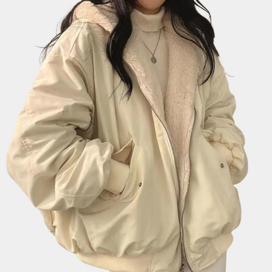 Blouson Bomber Réversible Femme Doublure Peluche Coupe Ample