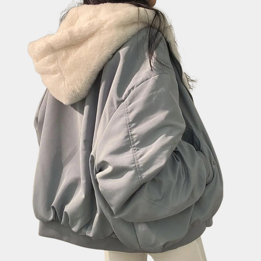 Blouson Bomber Réversible Femme Doublure Peluche Coupe Ample
