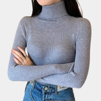 Sweter damski z golfem i prążkowanym splotem w klasycznym stylu do eleganckich i codziennych stylizacji