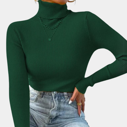 Sweter damski z golfem i prążkowanym splotem w klasycznym stylu do eleganckich i codziennych stylizacji