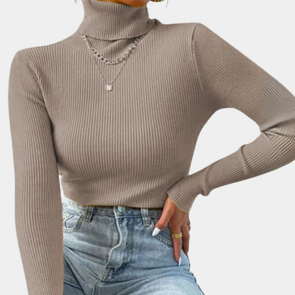 Sweter damski z golfem i prążkowanym splotem w klasycznym stylu do eleganckich i codziennych stylizacji